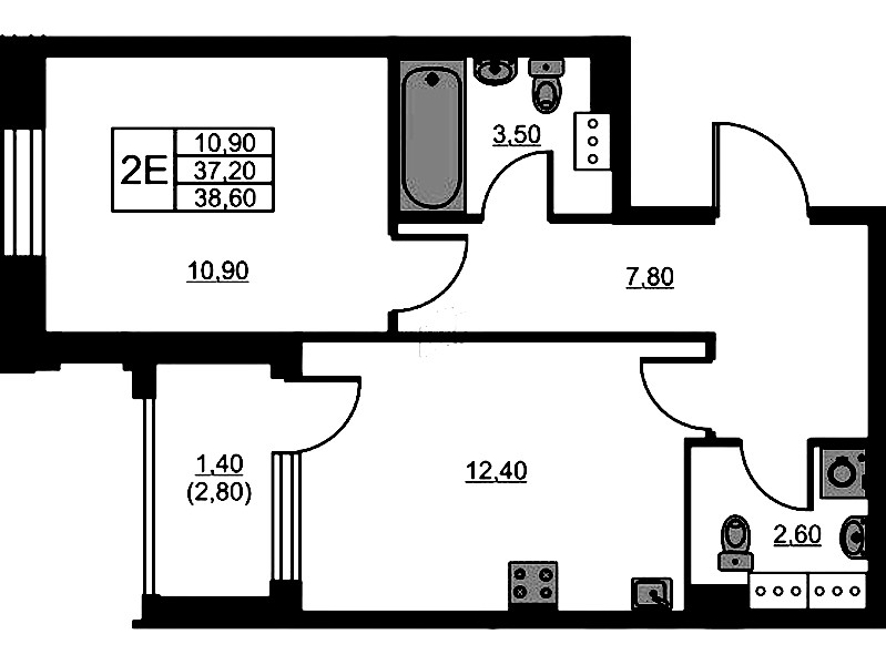 1-комнатная квартира 38.6 м², 6/13 эт., ЖК «Тайм Сквер»